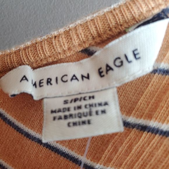 American Eagle Yellow Ribbed Knit Striped Dress Size Small NWT - Picture 7 of 8